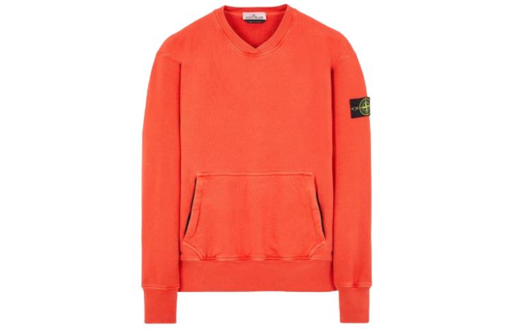 Stone Island V-Neck Pullover Long Sleeve Sweatshirt Orange 791567555-V0137