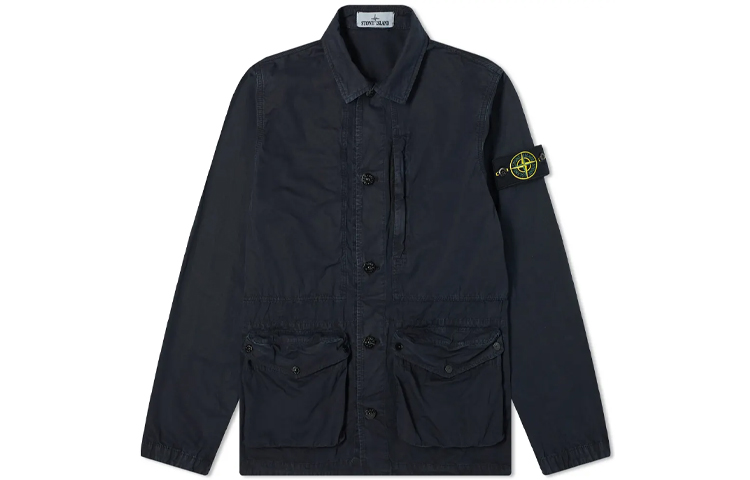 Stone Island Washed Canvas Arm Badge Multi-Pocket Jacket Navy Blue 7415439WN-V0120