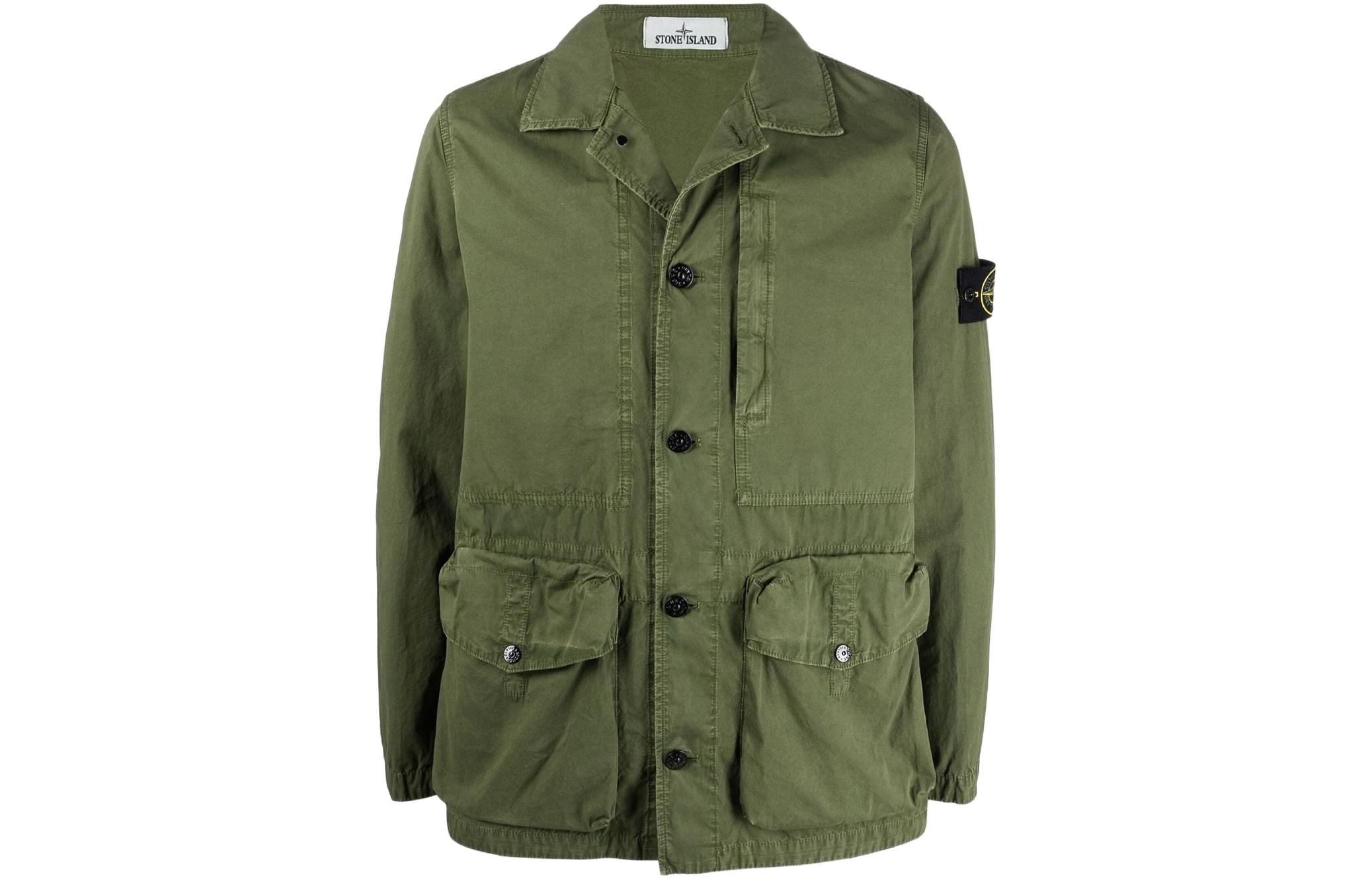 Stone Island Washed Canvas Arm Badge Solid Color Jacket Men 7615439WN-V0158