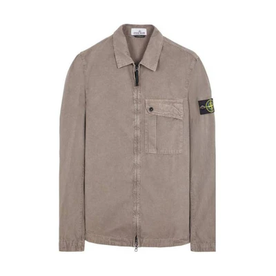 STONE ISLAND Washed Cotton Pocket Zip-Up Shirt Jacket Brown Fashion. 8015119WN-V0192