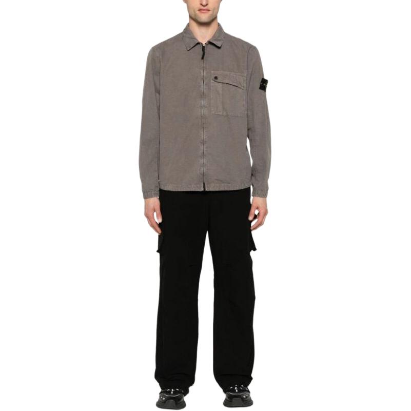 STONE ISLAND Washed Cotton Pocket Zip-Up Shirt Jacket Brown  Fashion. 8015119WN-V0192 圖 4