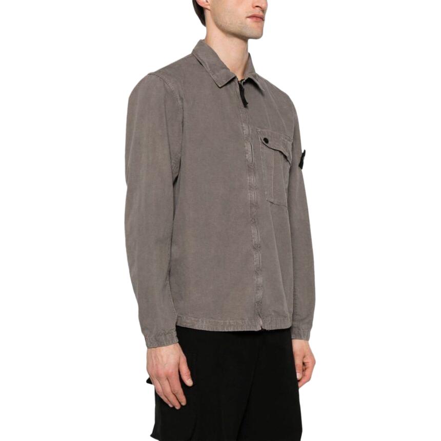 STONE ISLAND Washed Cotton Pocket Zip-Up Shirt Jacket Brown  Fashion. 8015119WN-V0192 圖 6