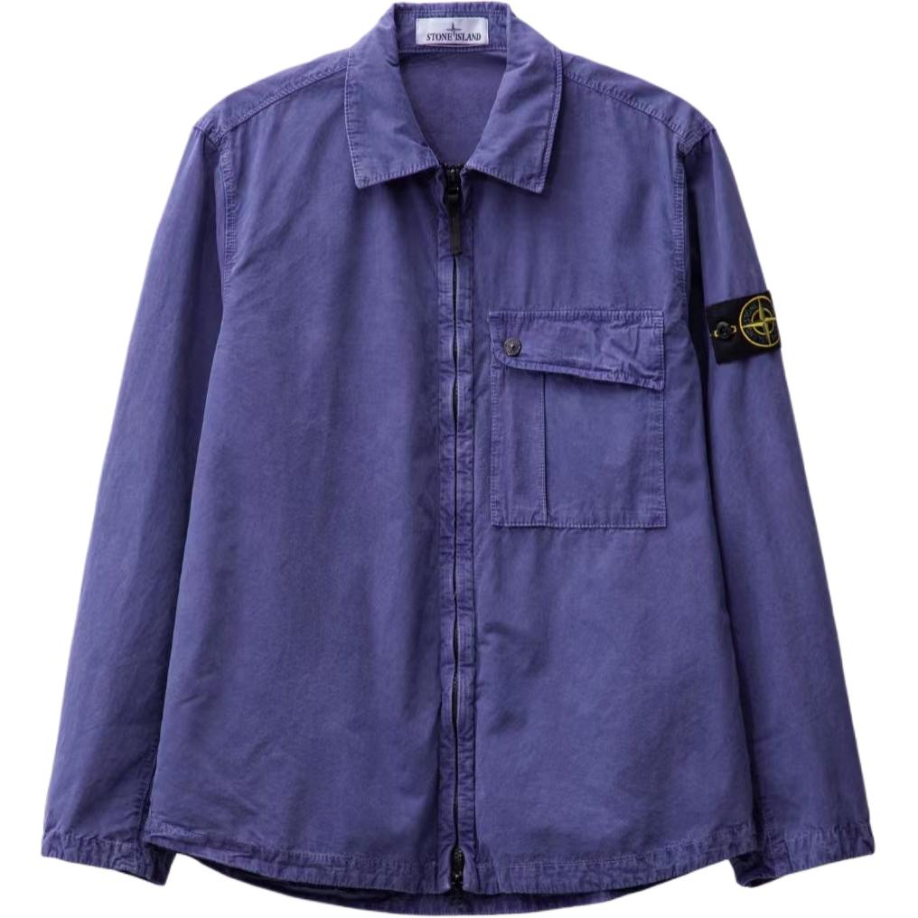 STONE ISLAND Washed Cotton Zip-Up Shirt Jacket Purple Male 8015119WN-V0147