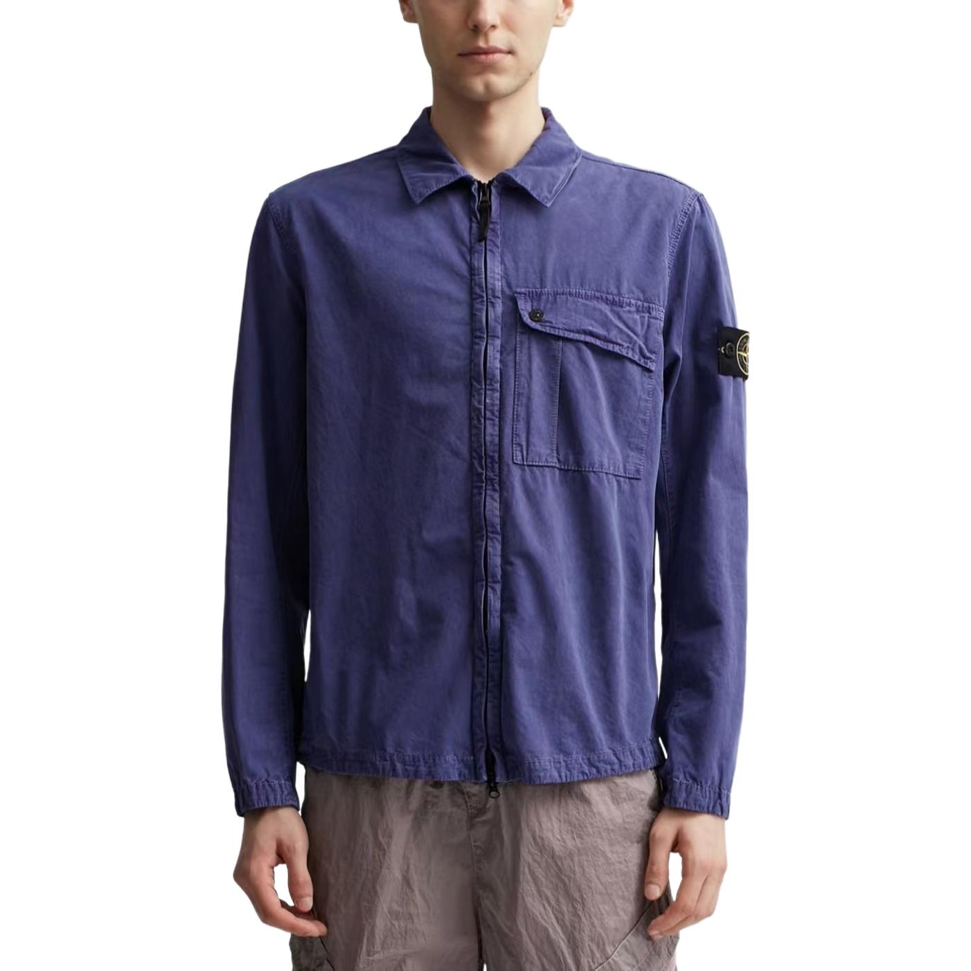 STONE ISLAND Washed Cotton Zip-Up Shirt Jacket Purple Male 8015119WN-V0147 圖 4