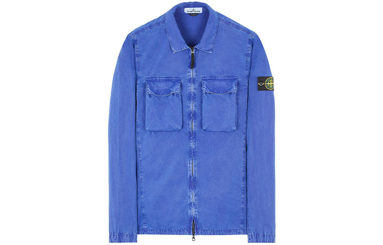 Stone Island Washed Double-Pocket Long-Sleeve Jacket Navy Blue 7615114WN-V0122