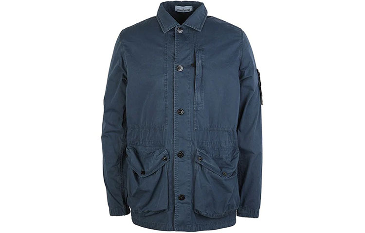 Stone Island Washed Logo Collar Jacket Deep Blue - Casual Outerwear 7415439WN-V0124