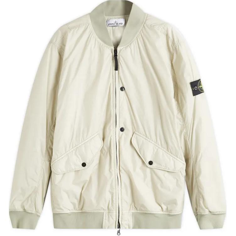 Stone Island White Baseball Collar Logo Long Sleeve Zip Jacket 811540923-V0097