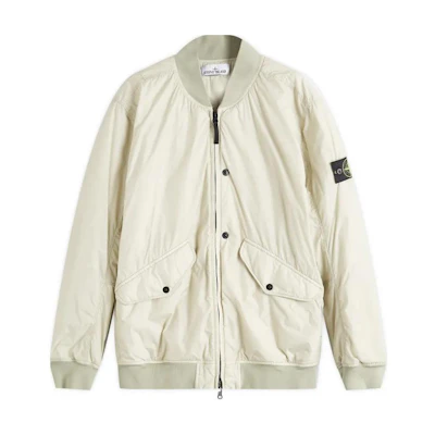 Stone Island White Baseball Collar Logo Long Sleeve Zip Jacket 811540923-V0097