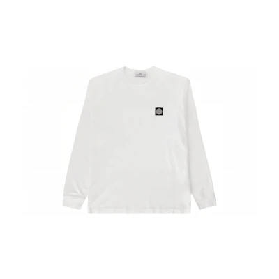 Stone Island White Crewneck Logo Long Sleeve Sweatshirt for Men 791522713-A0001