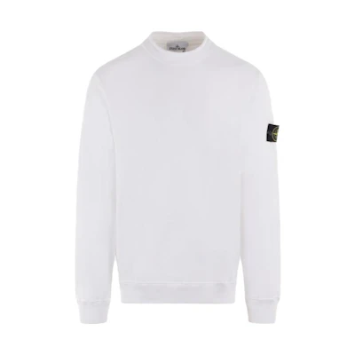 Stone Island White Crewneck Logo Patch Sweatshirt Long Sleeve Pullover 791561352-V0001