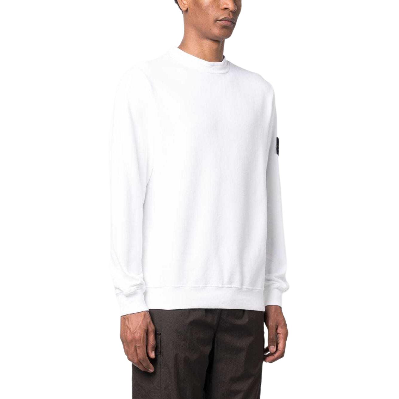 Shop Stone Island 白色圓領徽標補丁長袖休閒運動衫 791561352-V0001