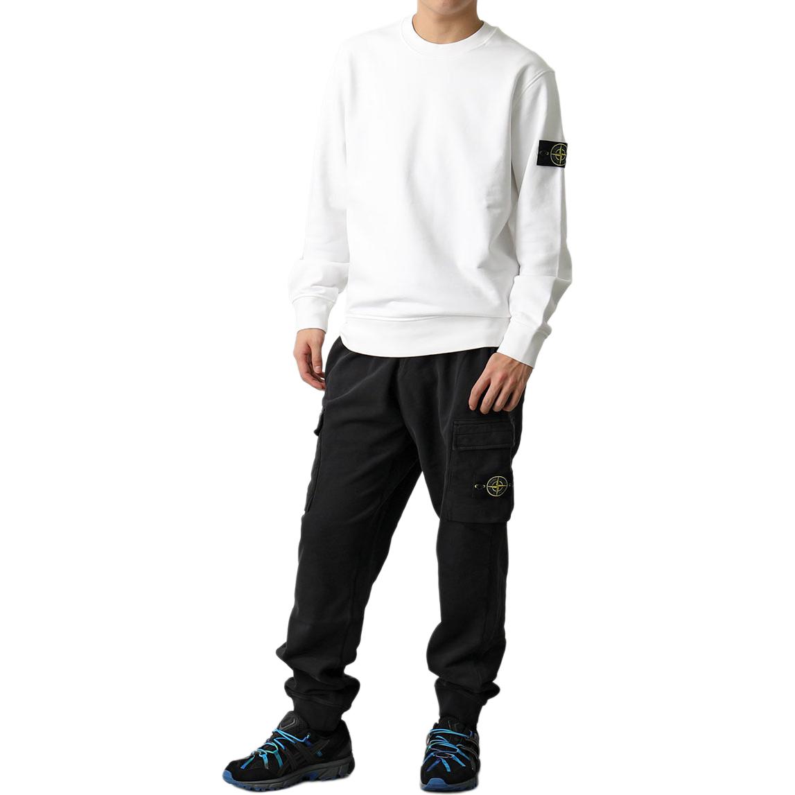 Stone Island White Crewneck Logo Pullover Sweatshirt Long Sleeve 350224169-A0001