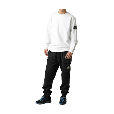Stone Island White Crewneck Logo Pullover Sweatshirt Long Sleeve 350224169-A0001