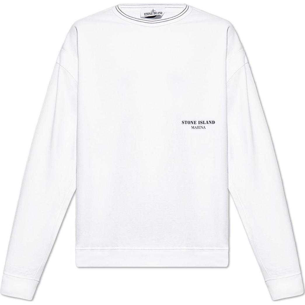 Stone Island White Crewneck Long Sleeve Sweatshirt with Chest Letter Print 8015614X20-V0001