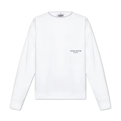 Stone Island White Crewneck Long Sleeve Sweatshirt with Chest Letter Print 8015614X20-V0001