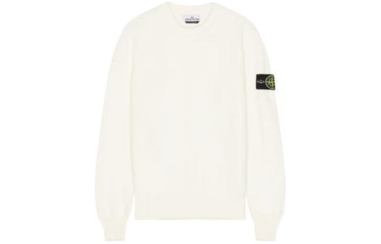 Stone Island White Crewneck Pullover Sweatshirt with Arm Badge Design for Men 7915506A2-V0099