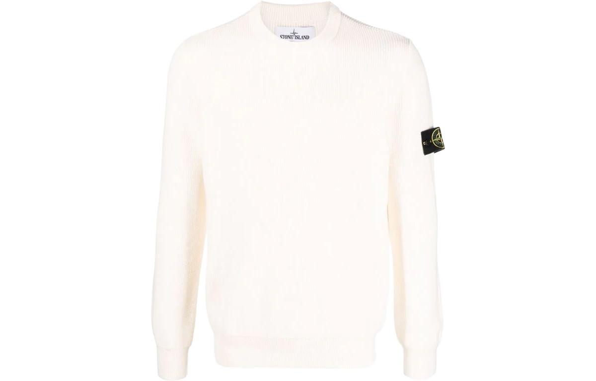Stone Island White Crewneck Sweatshirt with Solid Logo Design 7615550D8-V0099