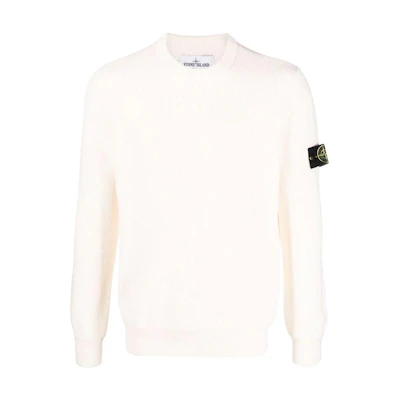 Stone Island White Crewneck Sweatshirt with Solid Logo Design 7615550D8-V0099