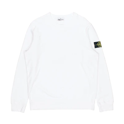 STONE ISLAND White Embroidered Logo Crewneck Fleece Sweatshirt Unisex. 731563020-v0001