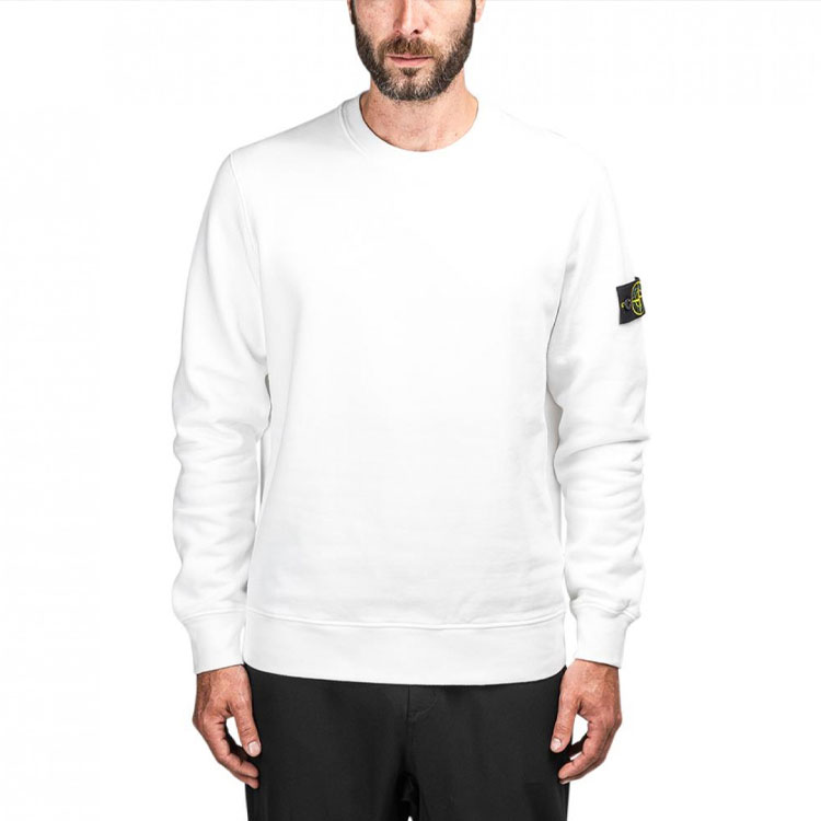 STONE ISLAND White Embroidered Logo Crewneck Fleece Sweatshirt Unisex. 731563020-v0001 圖 4