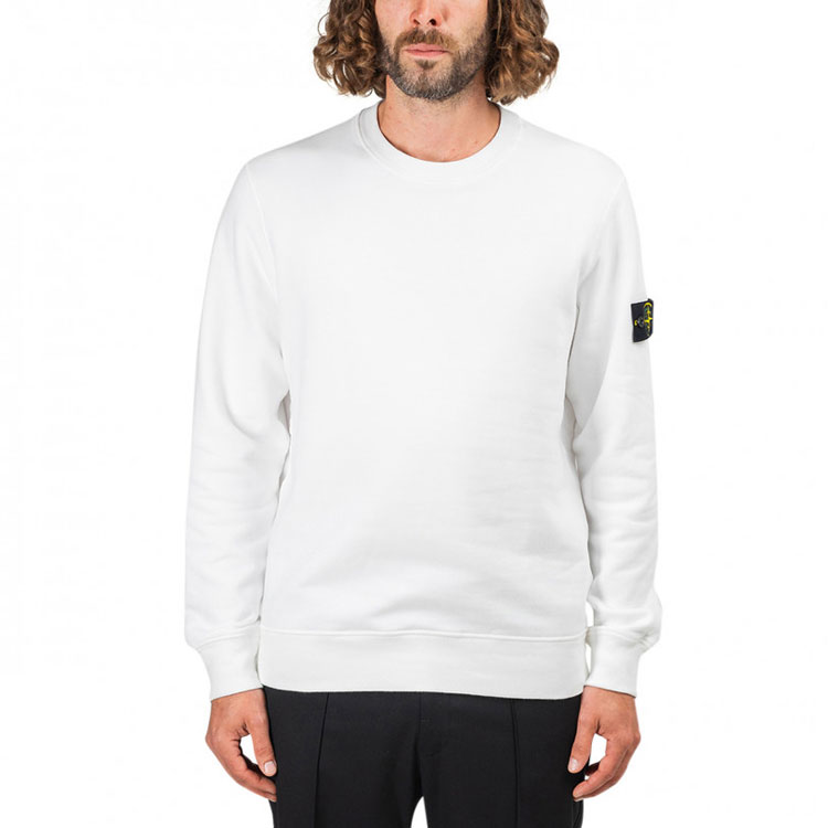 STONE ISLAND White Embroidered Logo Crewneck Fleece Sweatshirt Unisex. 731563020-v0001 圖 5