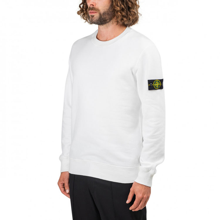 STONE ISLAND White Embroidered Logo Crewneck Fleece Sweatshirt Unisex. 731563020-v0001 圖 7