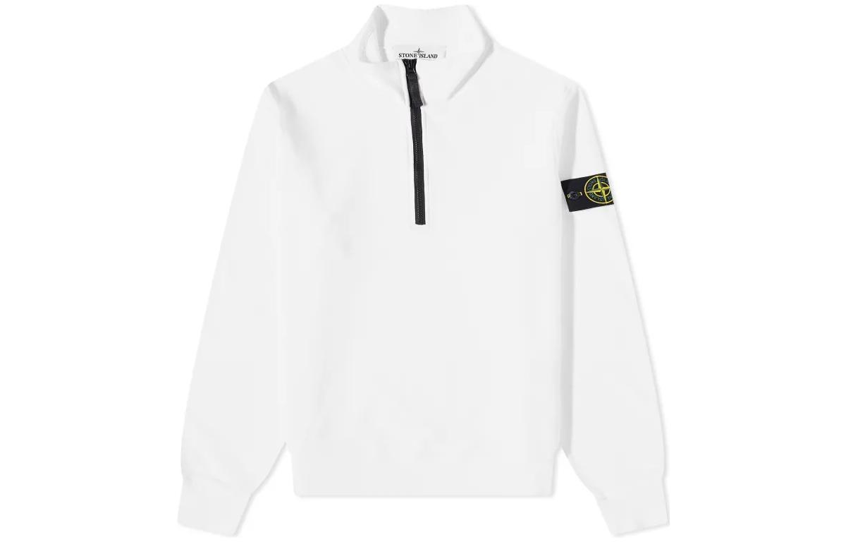 Stone Island White Half-Zip Pullover Sweatshirt with Logo Patch for Men 101561951-A0001