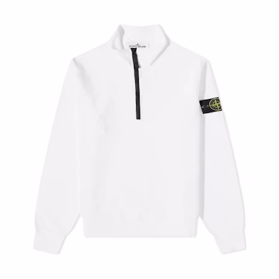 Stone Island White Half-Zip Pullover Sweatshirt with Logo Patch for Men 101561951-A0001
