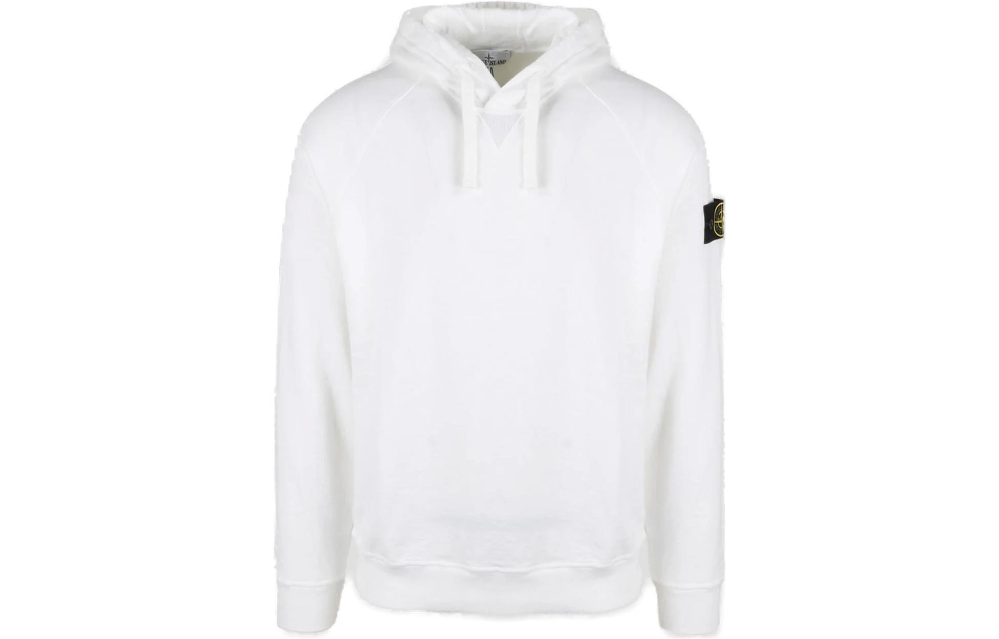 Stone Island White Logo Drawstring Hoodie for Men 781562160-V0001