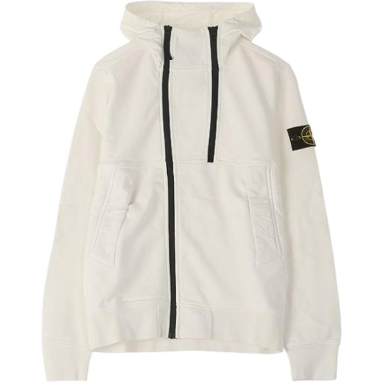 Stone Island White Logo Patch Dual-Zip Hoodie Long Sleeve 721561051-V0093