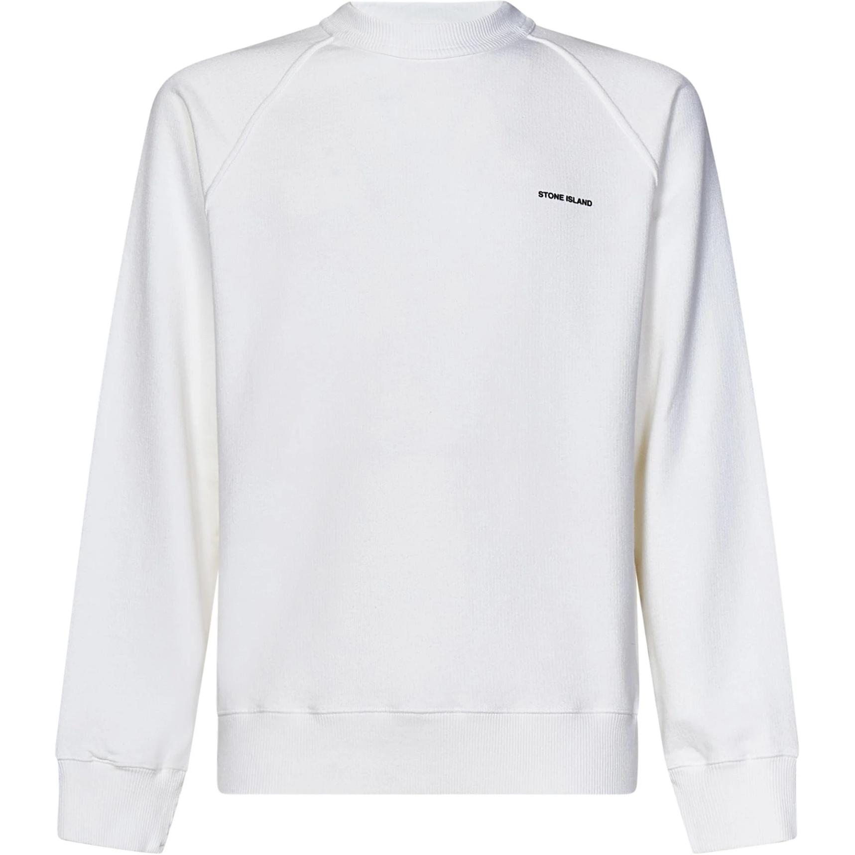 Stone Island White Logo Print Crewneck Long Sleeve Sweater 801560755-V0001