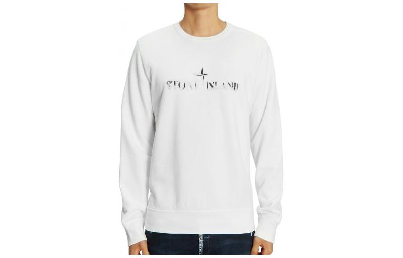 Stone Island White Logo Print Crewneck Sweatshirt 711562790-V0099