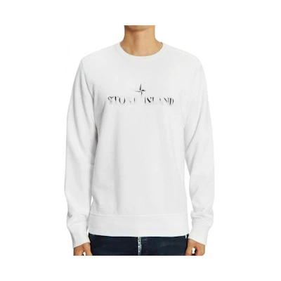 Stone Island White Logo Print Crewneck Sweatshirt 711562790-V0099