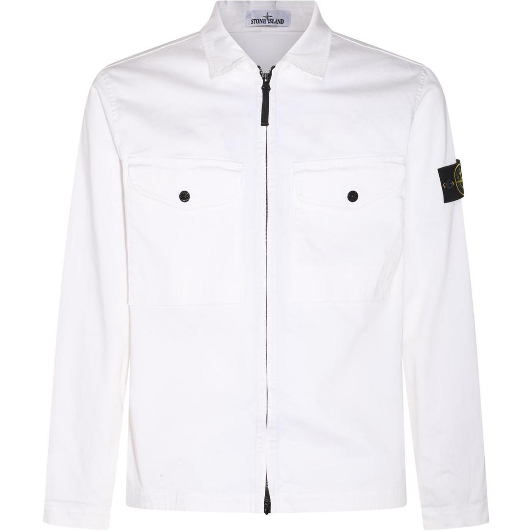 Stone Island White Logo Zip-Up Collar Long-Sleeve Jacket for Men 801510812-V0001
