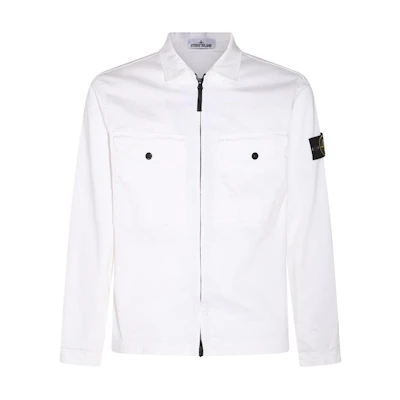 Stone Island White Logo Zip-Up Collar Long-Sleeve Jacket for Men 801510812-V0001