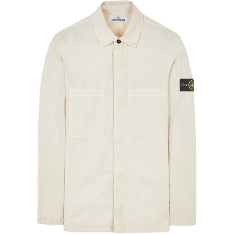 Stone Island White Long Sleeve Polo Shirt with Logo and Chest Pocket for Men. 7915112WN-V0197