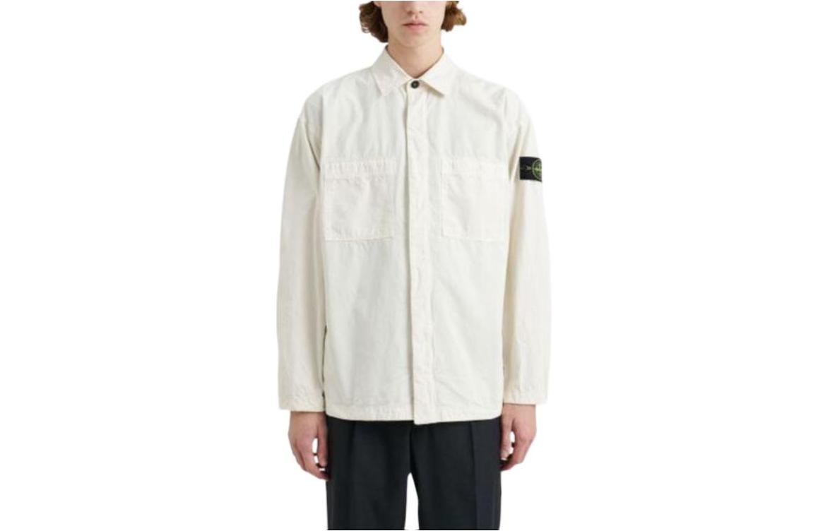 Order Stone Island 白色男士長袖POLO衫，配有徽標及胸前口袋。 7915112WN-V0197