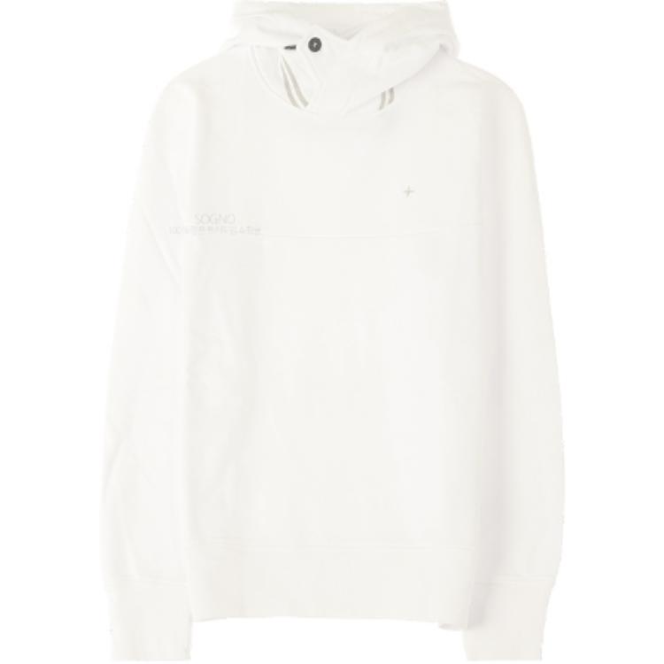 Stone Island White Pullover Hoodie Long Sleeve Simple Design 721560151-V0001