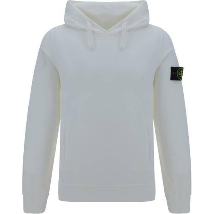 Stone Island White Pullover Hoodie with Logo Patch Long Sleeve POIZON240621585