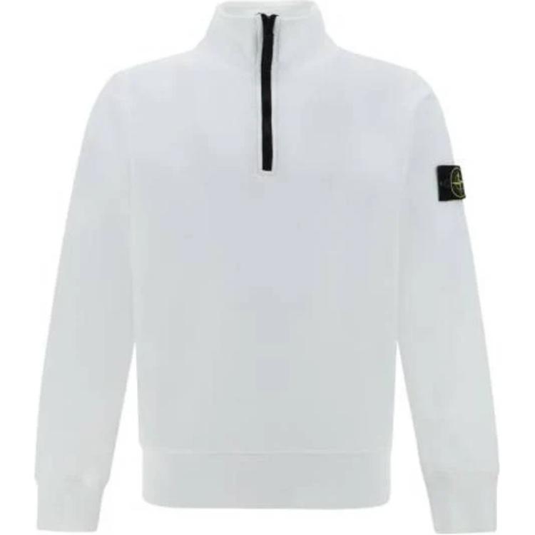 Stone Island White Pullover Long Sleeve Sweatshirt with Logo Patch for Men 801561951-A0001