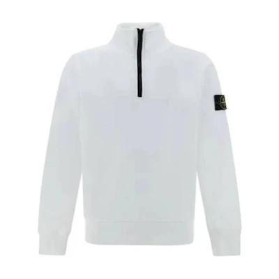 Stone Island White Pullover Long Sleeve Sweatshirt with Logo Patch for Men 801561951-A0001