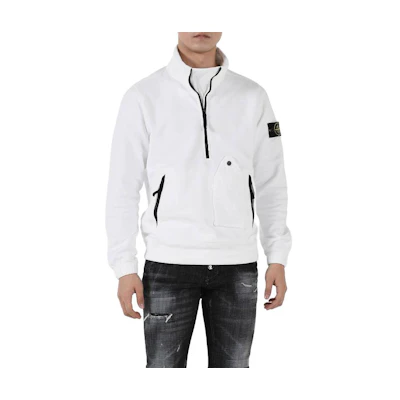 Stone Island White Pullover Sweatshirt with Stand Collar 731561520-V0001