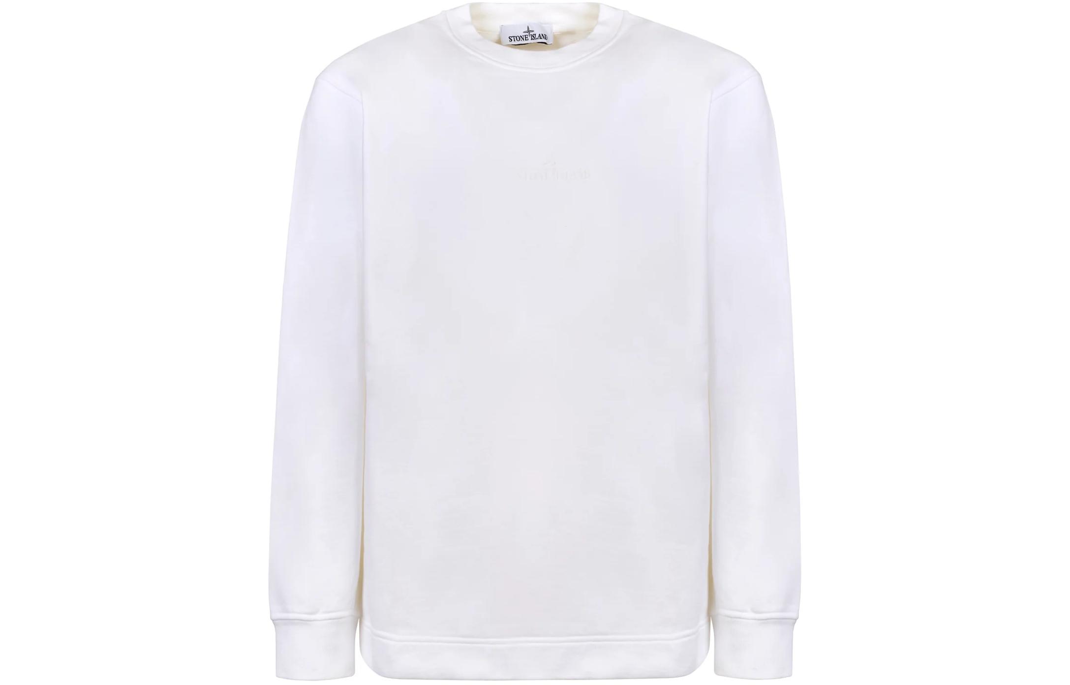 Stone Island White Pure Cotton Crewneck Slim Fit Long Sleeve Sweatshirt Men 791565477-V0001