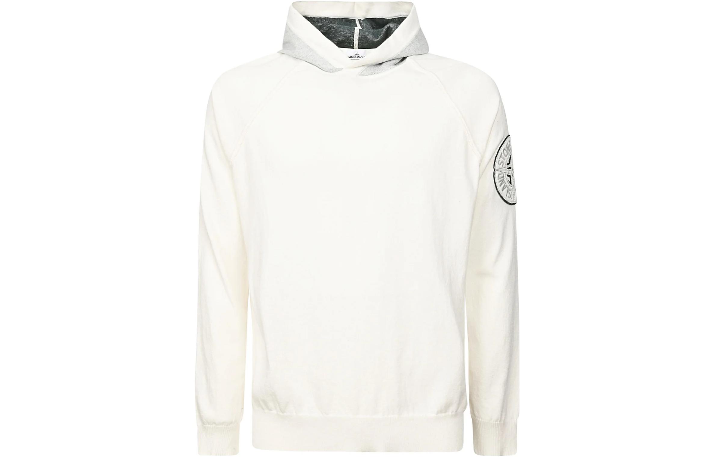 Stone Island White Relaxed Fit Letter Print Pullover Hoodie 7815512B7-V0001