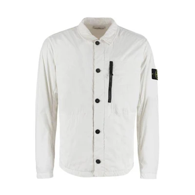 Stone Island White Solid Color Collared Button-Up Jacket Long Sleeve 761541431-V0003