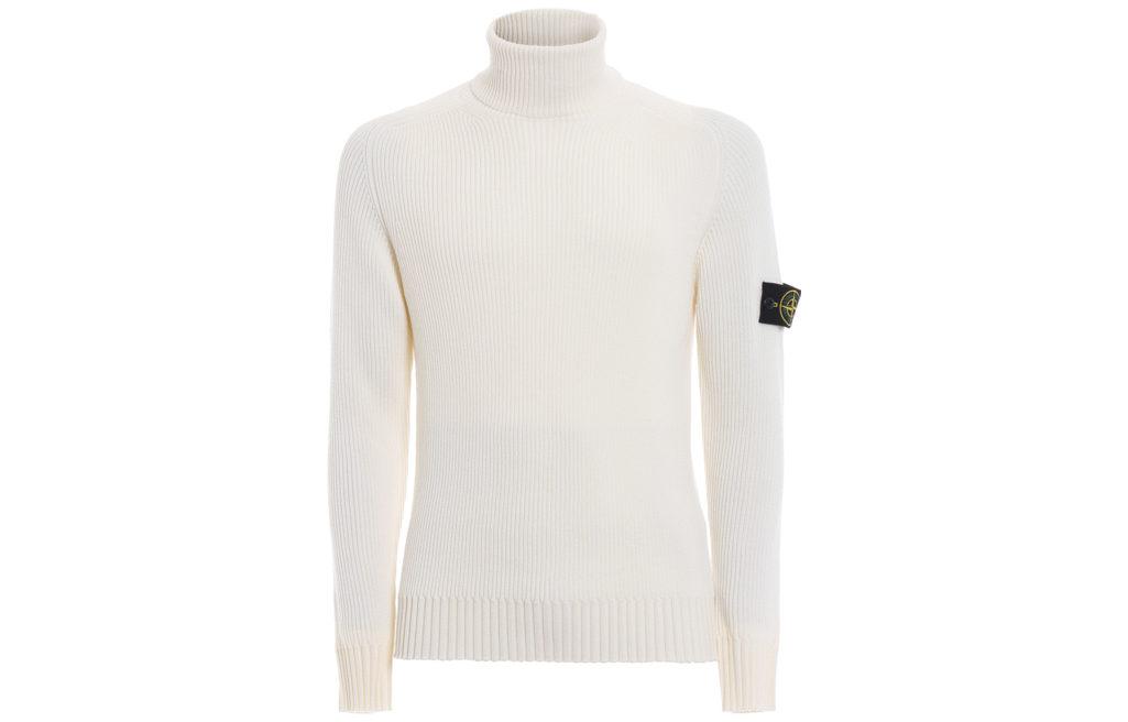 Stone Island White Solid Color High-Neck Loose-Fit Sweatshirt 6915535C2-V0001