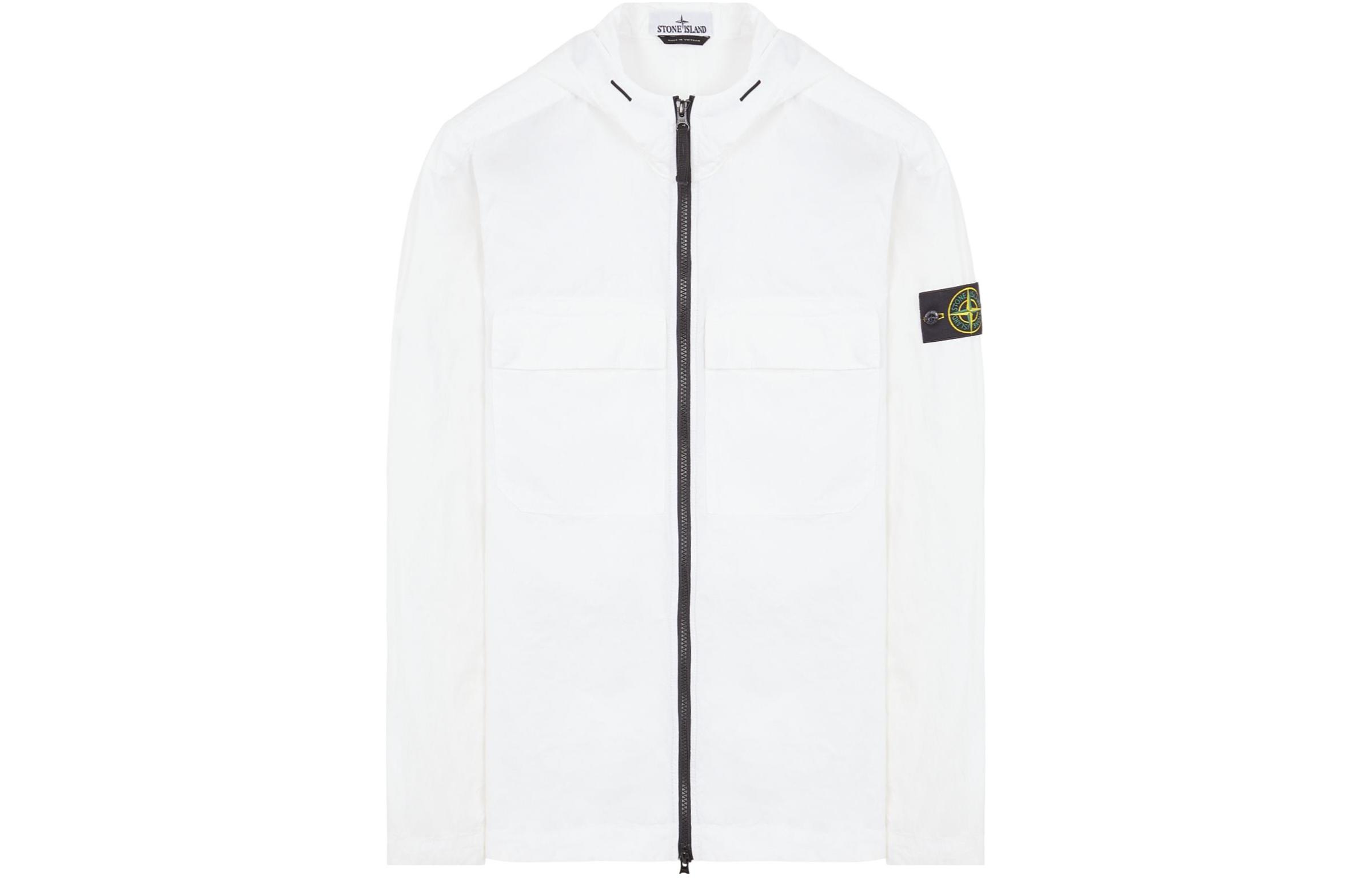 Stone Island White Solid Color Hoodie Logo Long-Sleeve Jacket for Men 761512402-V0001