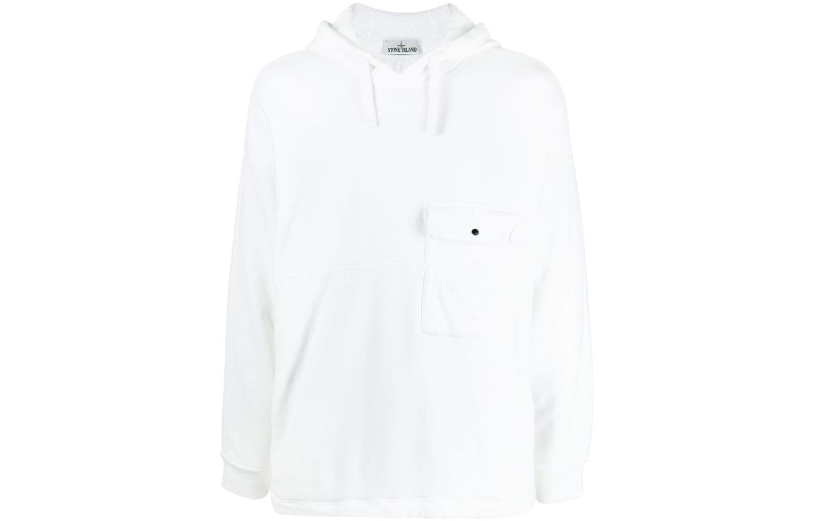 Stone Island White Solid Color Pullover Hoodie Long Sleeve 761561253-V0001