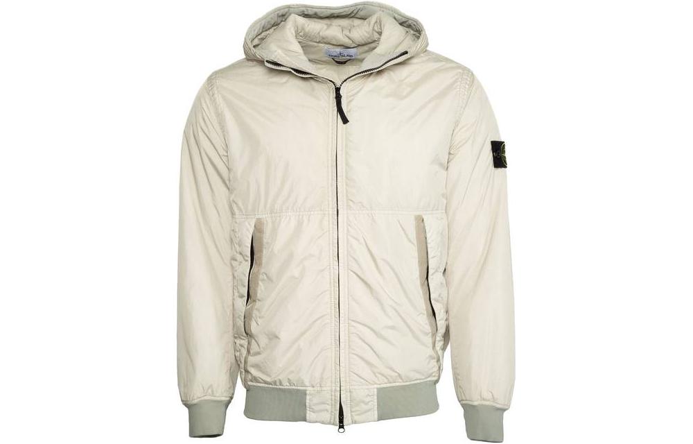 Stone Island White Solid Color Zip-Up Hoodie Jacket 791540823-V0097