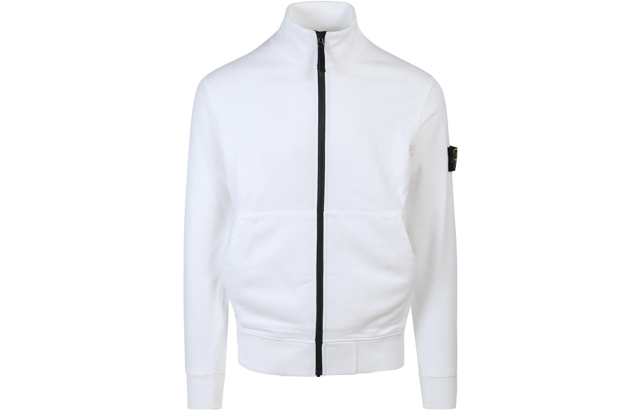 Stone Island White Solid Color Zip-Up Jacket with Logo Patch for Men 761564351-V0001